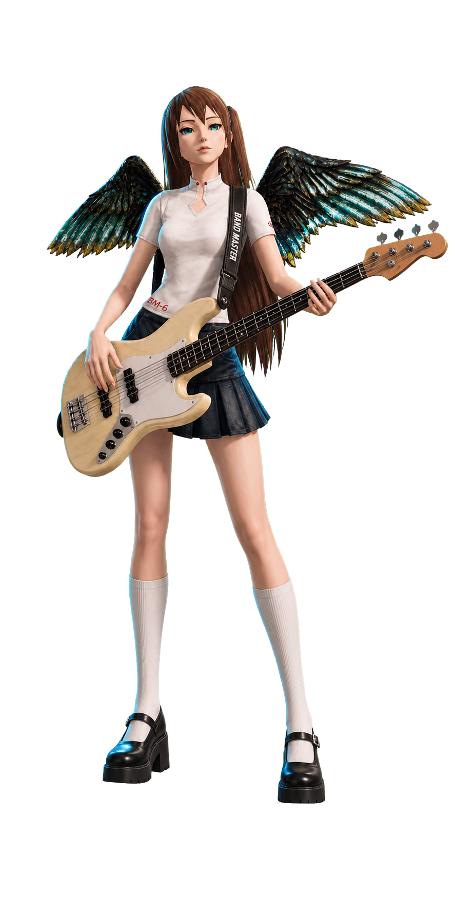 A BandMaster Global player character on stage with a bass guitar.